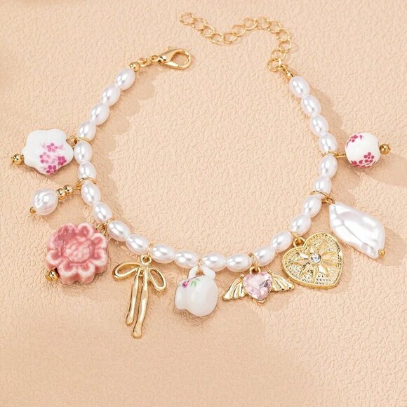 Multicolor Boho Women's Ceramic Bow Heart Multi Charm - Picture 2 of 3